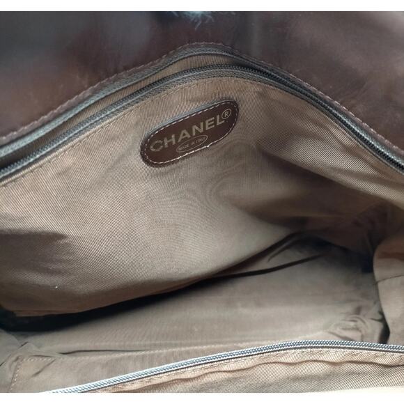 Chanel Brown and Yellow Raffia and Leather CC Tote - Picture 8 of 9